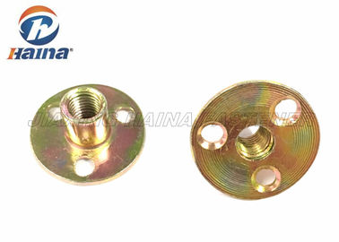 Round T Nut Fasteners With Three Brad Hole , Stainless Steel Tee Nuts Iron Plated