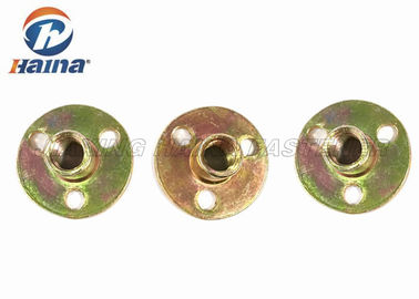 Round T Nut Fasteners With Three Brad Hole , Stainless Steel Tee Nuts Iron Plated