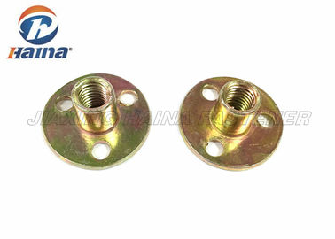 Round T Nut Fasteners With Three Brad Hole , Stainless Steel Tee Nuts Iron Plated
