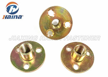 Round T Nut Fasteners With Three Brad Hole , Stainless Steel Tee Nuts Iron Plated